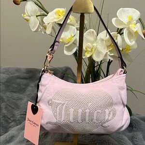 Juicy Couture Pastel Pink Rhinestone Heart Logo Shoulder Bag